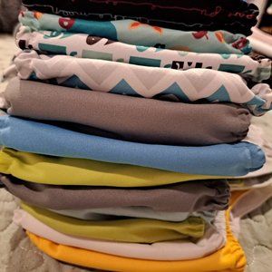 LOT Reusable Baby Diapers, Inserts, XL Wet Bag -12 cloth diapers 24 inserts